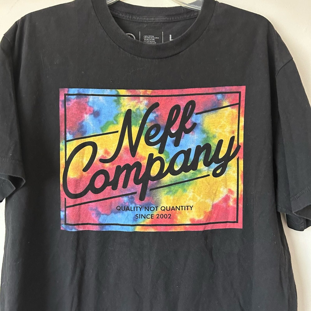 Neff Mens Tie Dye Logo  Black Tee Shirt Large